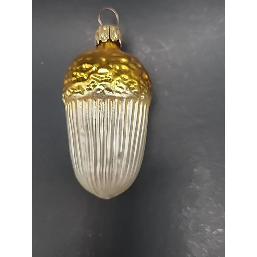 Vintage Acorn Goldtoned Textured‎ Hand Blown Glass German Christmas Ornament
